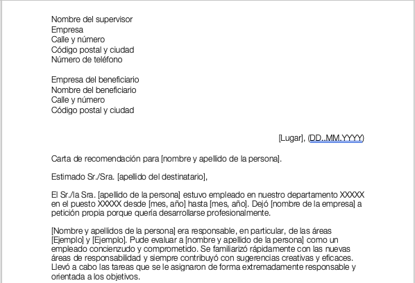 Plantilla para carta de recomendacion | Kenjo